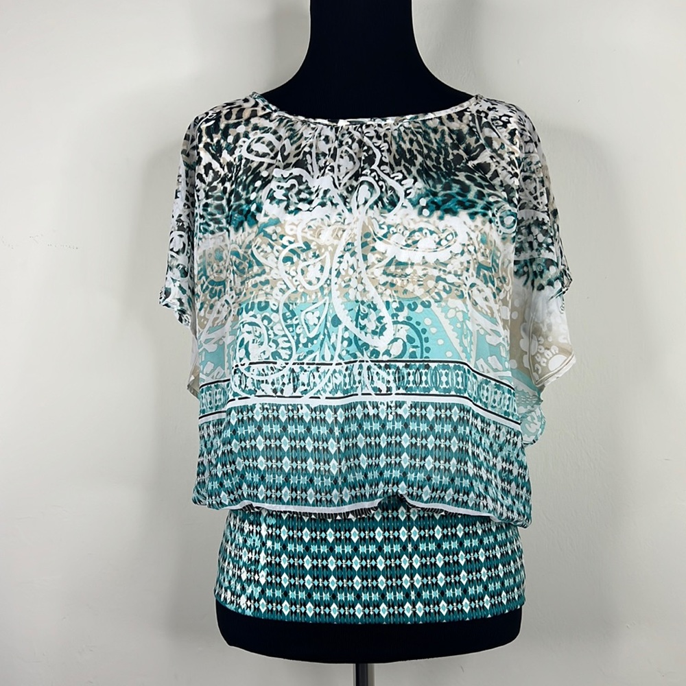 JM COLLECTION Petite Stripe Paisley Flutter Sleeve Top P/P